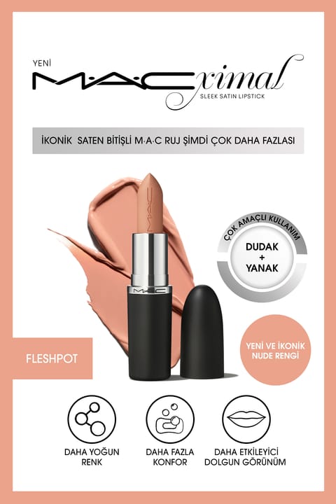 رژ لب ساتن M.A.C MACximal Sleek Satin - Fleshpot 3.5g