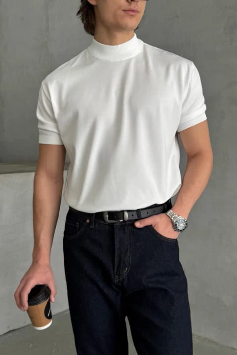 تی‌شرت آستین کوتاه بافت یقه گرد oversize مردانه سفید