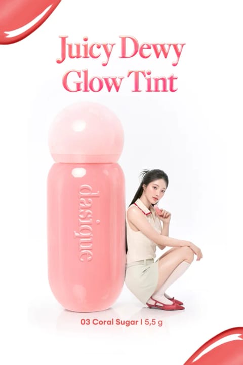dasique تینت براق با رطوبت‌رسانی و رنگ ملایم Juicy Dewy Glo... — 03 Coral Sugar