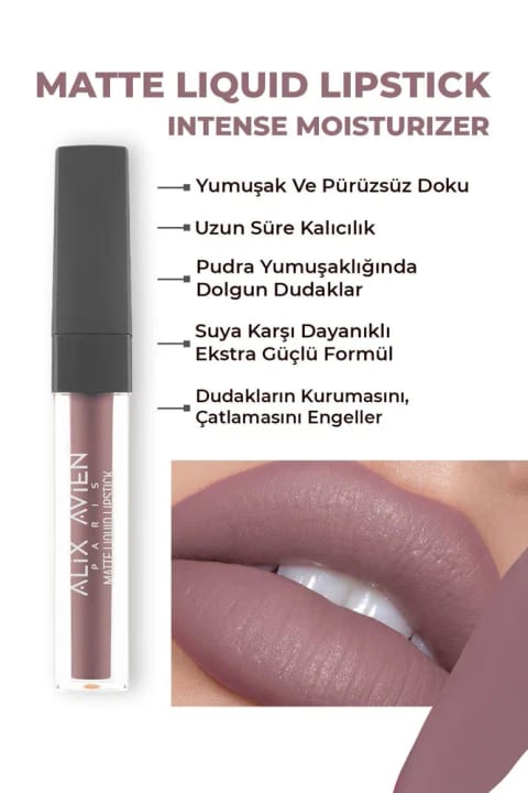 Alix Avien رژ لب مایع مات بلند ماندگار با بافت مخملی و بدون خشکی — 511 Ashy Rose