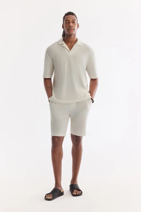 شورت Soft Touch کرم با کمر کشی و بند