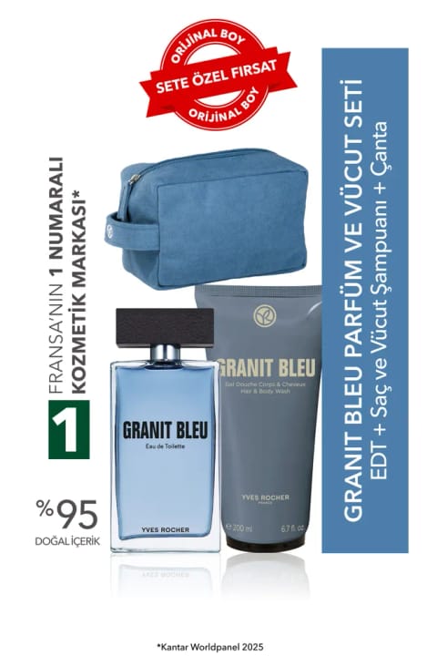 Yves Rocher Granit Bleu ست مراقبت از پوست مردانه با کیف مسافرتی