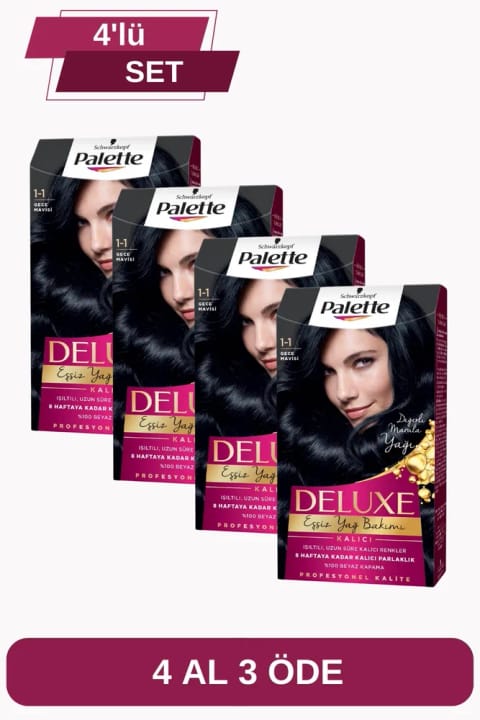 Palette Deluxe رنگ مو بستهٔ ۴ عددی، ست 1-1 آبی شب X 4