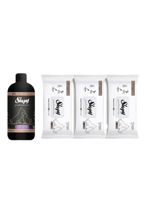 Sleepy Petcare شامپو حیوانات خانگی 500 میلی‌لیتر + دستمال مرطوب 60 عددی (3 عدد)