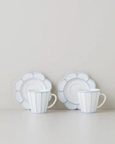 ست فنجان قهوه ۴ پارچه ۲ نفره Soft Cloud Stoneware ۷۰ ml آبی روشن