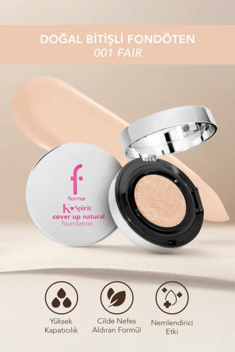 فونداسیون کوشن Flormar K-Spirit Cover Up با پوشش دهی بالا و پایانی طبیعی — 001 Fair