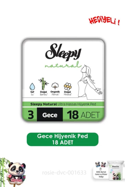 Sleepy Natural Ultra حساس نواربهداشتی شبانه ۱۸ عددی و ROSIE