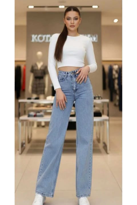 Lighter Jeans Denny Julia شلوار جین الاستیک دمپا گشاد کمر بلند مدل Wide Leg