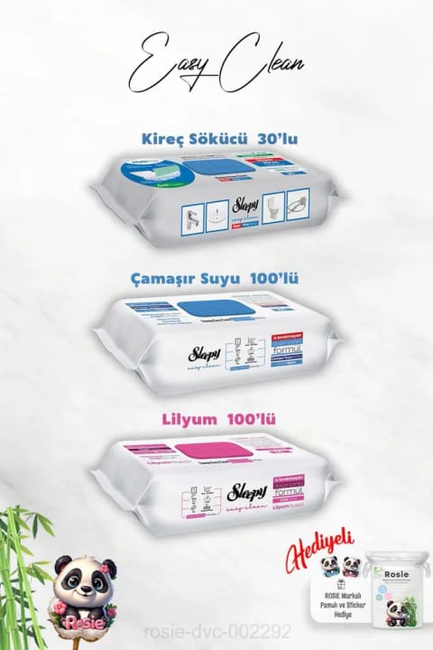 Sleepy Easy Clean 100تایی حوله تمیزکننده سطح با لیلیوم و افزودنی وایتکس و 30تایی رسوببر، همراه هدیه Rosie