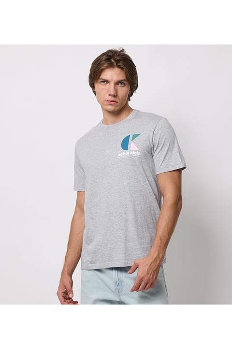تی‌شرت Calvin Klein مردانه لوگودار نخ پنبه ارگانیک طوسی روزمره