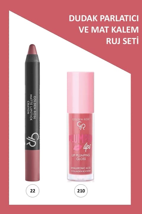 Golden Rose Plumped Lips Lip Plumping Gloss شماره 210 و Matte Lipstick Crayon ...