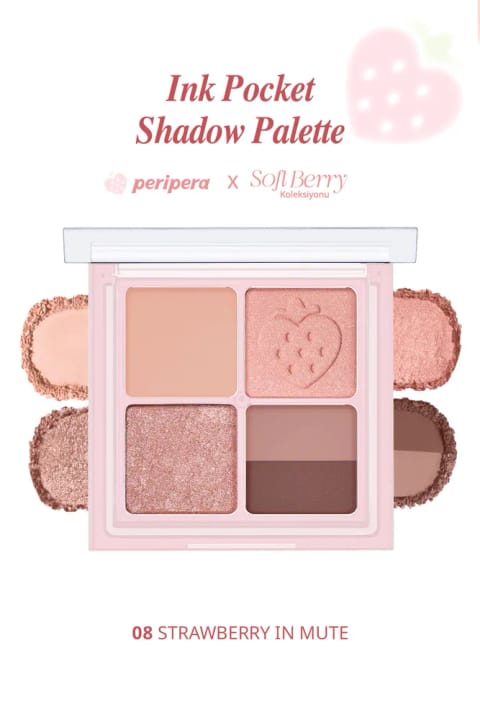 پالت سایه چشم ۴ رنگ PERIPERA Ink Pocket Shadow (مات و براق) — 08 Strawberry In Mute
