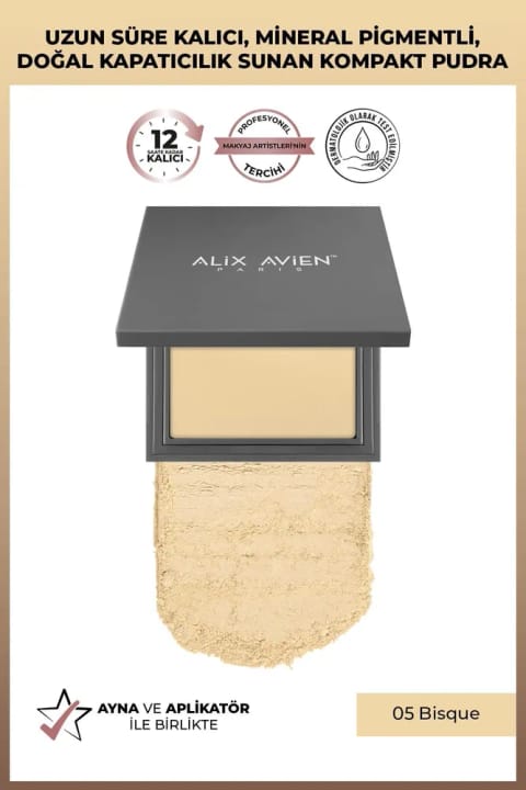 پودر فشرده Alix Avien - ماندگاری 12 ساعته - زیرتن پوست گرم-خنثی — 05 Bisque