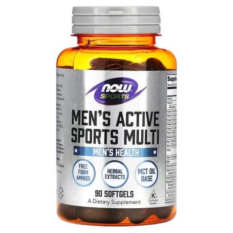 NOW Foods مکمل مولتی‌ویتامین ورزشی مردان Active Sports با Tribulus، Maca، Panax، ZMA و MCT، ۹۰ عدد سافت‌جل