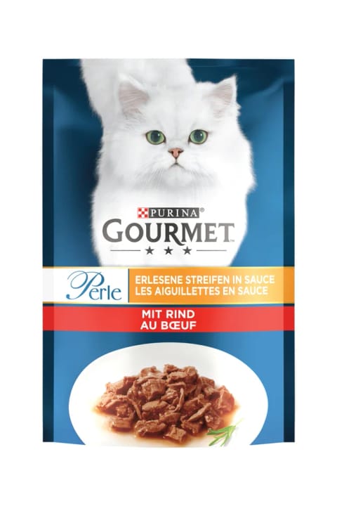 Gourmet Perle کنسرو غذای گربه بالغ با تکههای گوشت گاو کبابی ۸۵ گرم