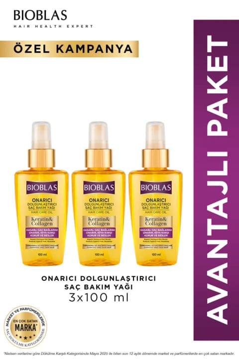 بیوبلاس روغن مراقبت از مو ترمیمکننده و حجمدهنده با Keratin و Collagen ۳×۱۰۰ میلیلیتر