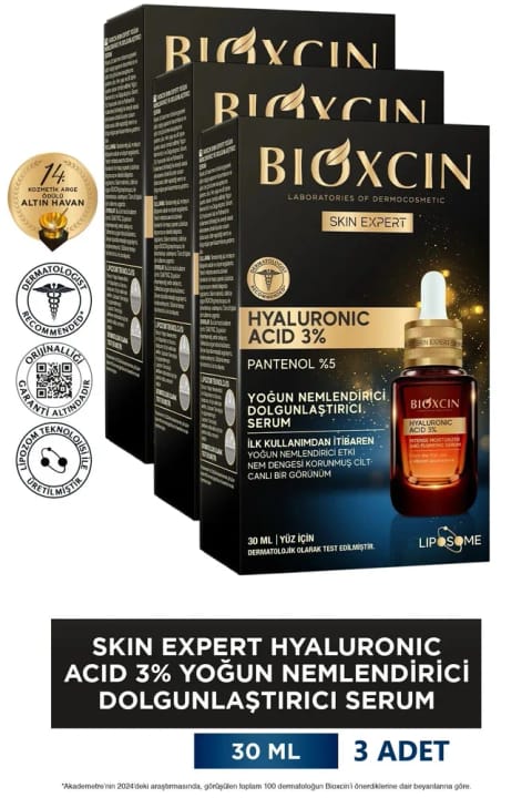 Bioxcin سرم آبرسان و حجم‌دهندهٔ هیالورونیک اسید ۳٪ ۳×۳۰ میلی‌لیتر