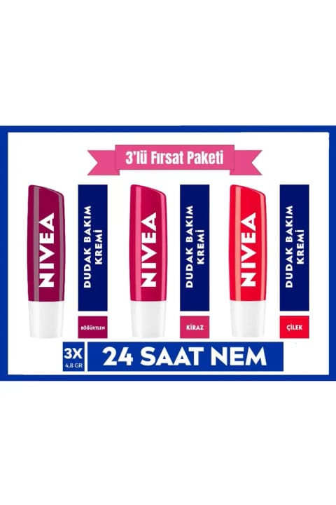 NIVEA بالم لب و براق‌کننده لب بلوبری-گیلاس-توت‌فرنگی، ۳ عددی