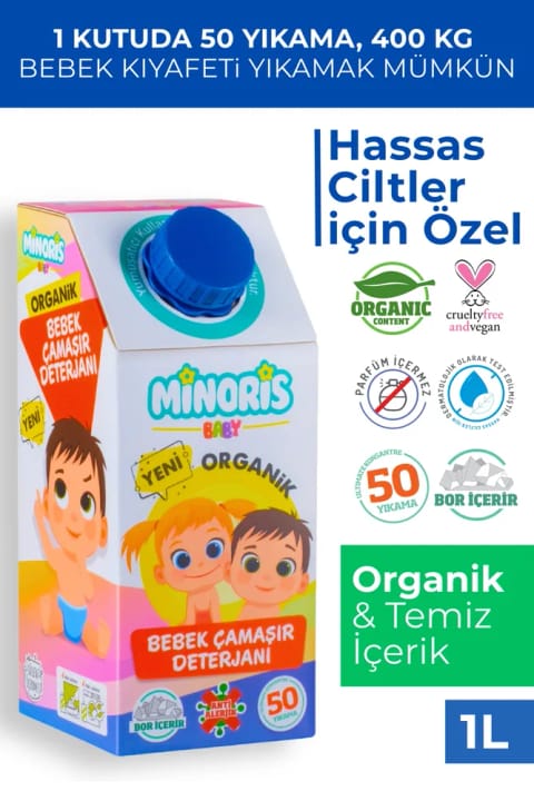 مایع لباسشویی ضدحساسیت ارگانیک کودک Minoris Baby ۵۰ بار شستشو