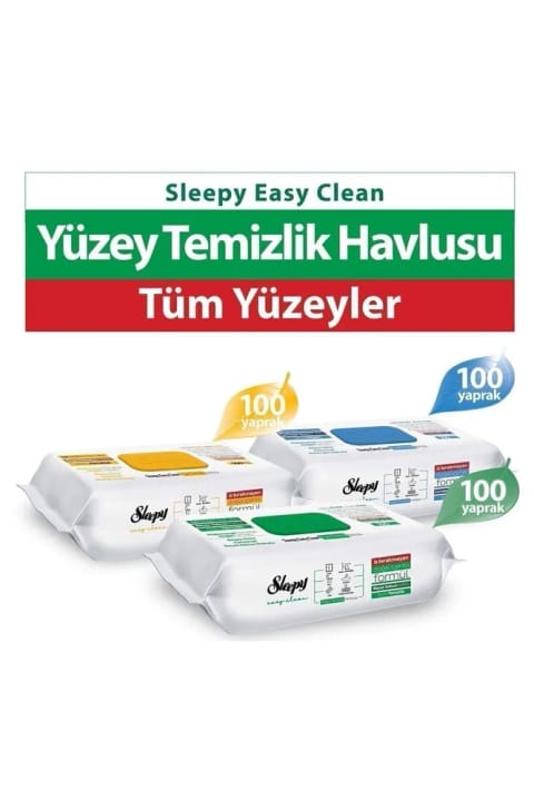 Sleepy دستمال تمیزکننده سطح با فرمول صابون سفید، وایتکس و صابون عربی (بسته 100 عددی)