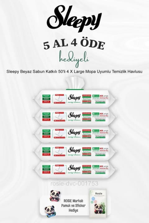 Sleepy دستمال تمیزکننده سفید صابونی ۵۰ عددی سازگار با تی Mopa - ۵ بخر ۴ پرداخت کن + ROSIE