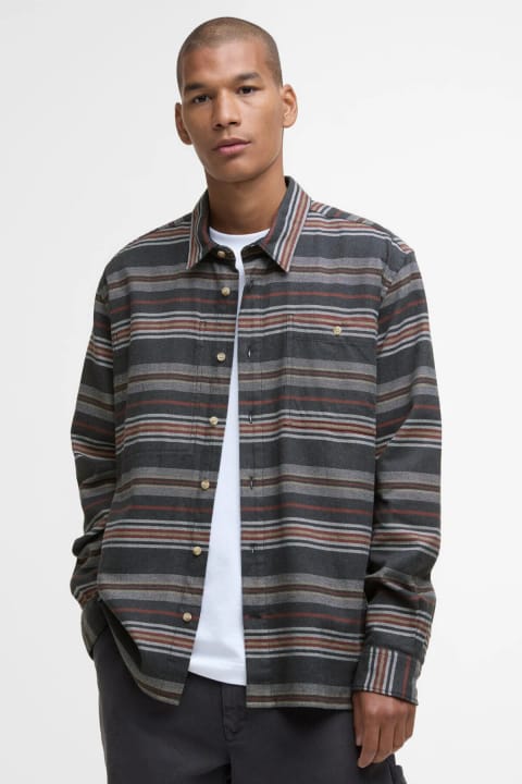 پیراهن مردانه Barbour Bowscale راه‌راه Relaxed رنگ زغالی سایز M