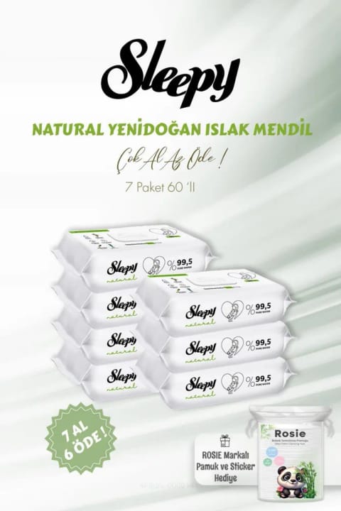Sleepy 7 AL 6 ÖDE 60'lı Natural نوزاد حوله مرطوب و پنبه بچه