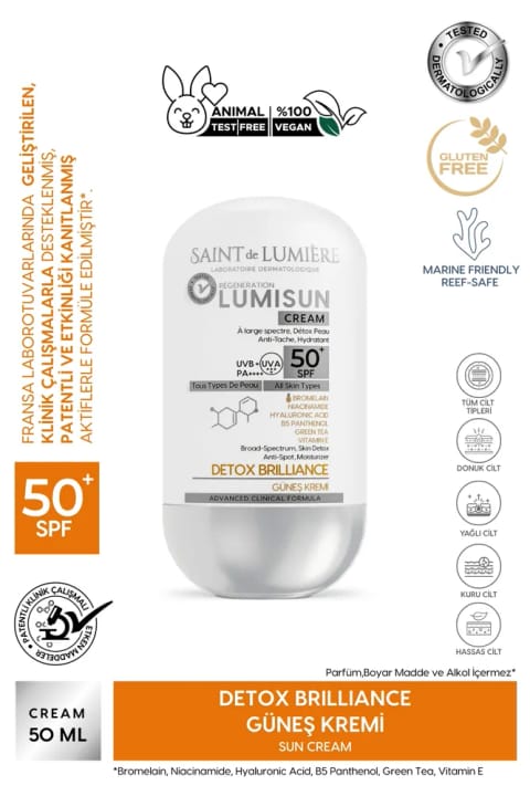 کرم ضد آفتاب LUMISUN Detox Brilliance SPF 50+ حجم ۵۰ میلیلیتری - حاوی Bromelain