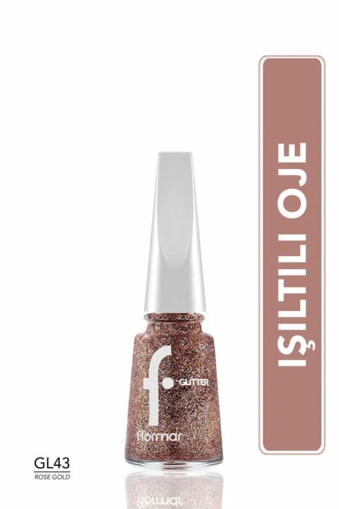 Flormar لاک ناخن شفاف با براقکنندههای درخشان - Glitter Nail Enamel - GL043 رزگلد