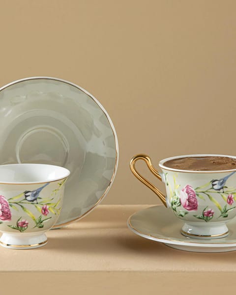 ست فنجان قهوه New Bone China وانیلا، ۴ پارچه دو نفره، خاکستری روشن