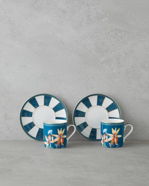 ست فنجان قهوه ۴ پارچه ۲ نفره Emberlyn New Bone China مدل ۹۰ ml آبی