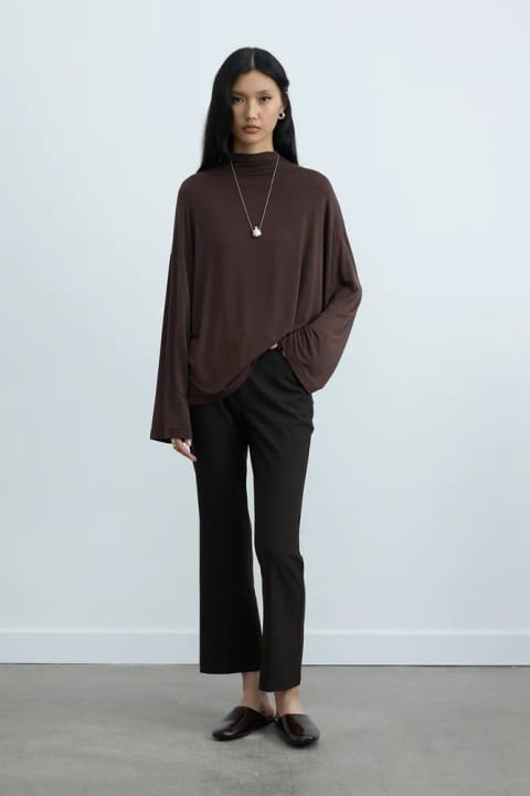 شلوار فلر Janet رنگ قهوه‌ای تلخ Suud Collection