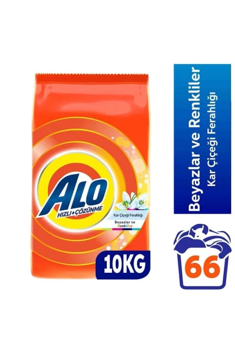 Alo 10 کیلوگرم پودر لباسشویی گل برفی، سفید و رنگی، حل سریع