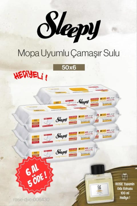 Sleepy 50'li Arap Sabun Mop Uyumlu 6 Al 5 Öde, Rosie Yasemin Oda Kokusu