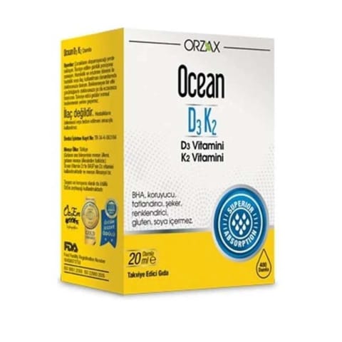 اوشن ویتامین D3 K2 قطره ۲۰ میلی‌لیتر