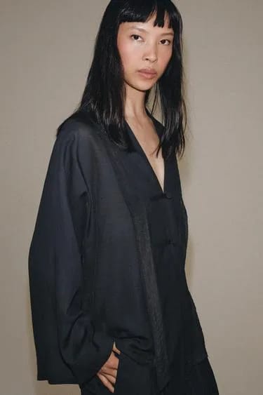 پیراهن ضربدری ZW Collection با دکمه فاگ