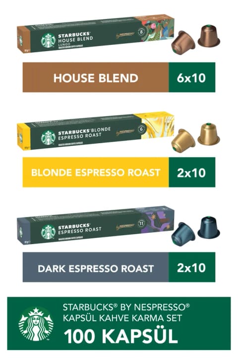 Starbucks کپسول سازگار با نسپرسو House Blend ۶۰ عددی، Dark Espresso ۲۰ عددی، بل...