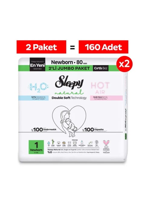 Sleepy Natural Double Soft بسته اقتصادی بزرگ پوشک نوزاد سایز ۱ نوزاد تازه متولد شده