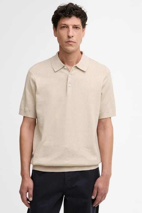 پولو بافت Barbour مدل Muston ترکیب کتان رنگ Washed Stone