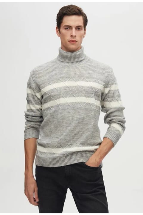D'S Damat پیراهن مردانه Regular Fit راه‌راه خاکستری ملانژ بدون پرز