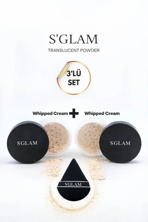 ست پودر و اسفنج پودر S'GLAM (بژ-بژ)
