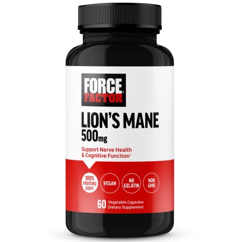 Force Factor Lion's Mane، ۵۰۰ میلی‌گرم قارچ یال شیر، ۶۰ کپسول گیاهی وگان