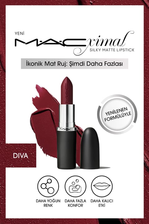 رژ لب مات ابریشمی M·A·CXIMAL Diva - رنگ‌های غلیظ‌تر و آبرسان M.A.C