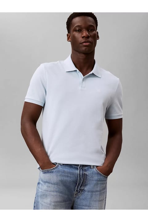 تی‌شرت یقه‌پولو کوتاه‌آستین Calvin Klein مردانه مدل Monogram Pique آبی