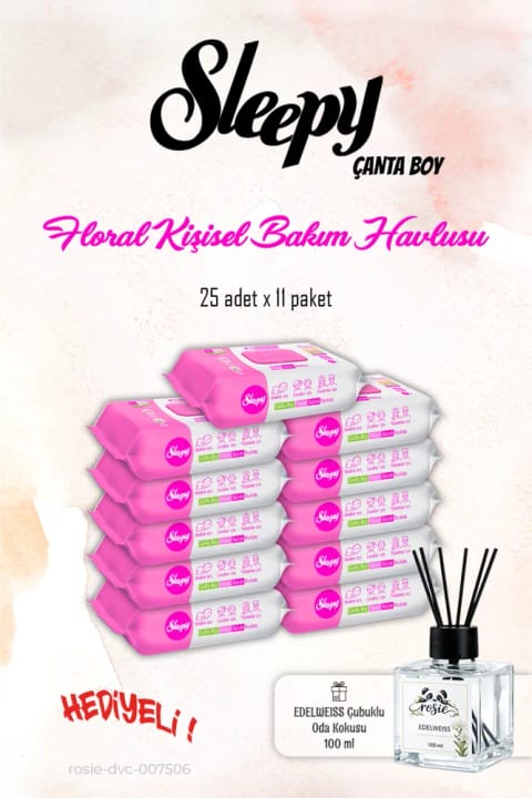 Sleepy Floral دستمال مرطوب شخصی 11 بسته، 25 عددی رایحه ROSIE