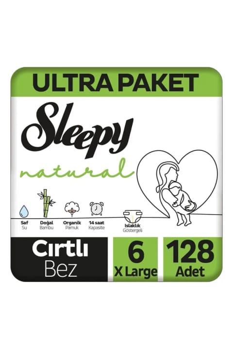 Sleepy Natural سوپر پکیج پوشک بچه سایز 6 ایکسلارج 64 عددی — Ultra 128