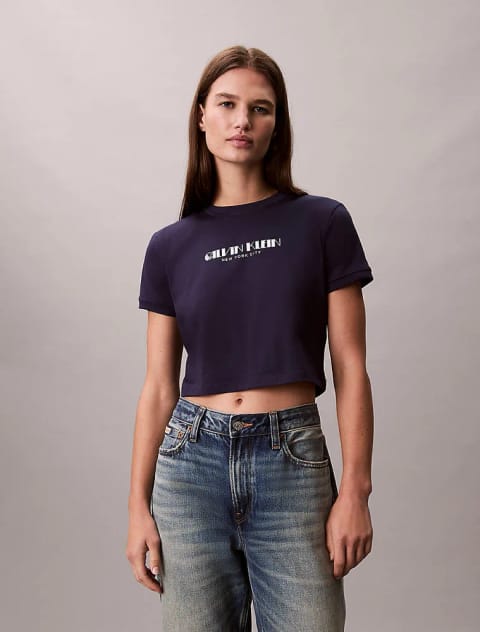 تیشرت کراپ لوگو زنانه Calvin Klein