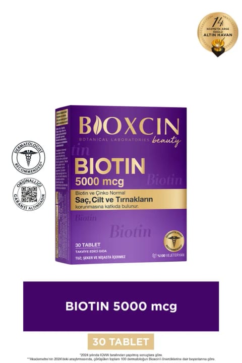 Bioxcin Biotin 5000 mcg 30 قرص - بیوتین و زینک ۱۵ میلی‌گرم ویتامین مو و ناخن