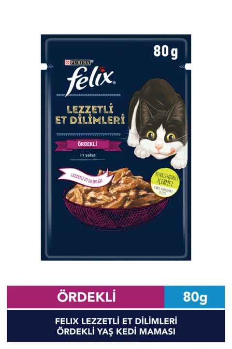 FELIX لذیذ تکههای گوشت با طعم اردک غذای مرطوب گربه 80 گرم