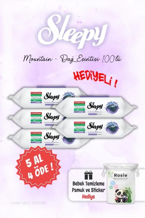Sleepy دستمال مرطوب کوهستانی Mountain Dağ Esintisi 5 عدد + 4 عدد هدیه و ROSIE